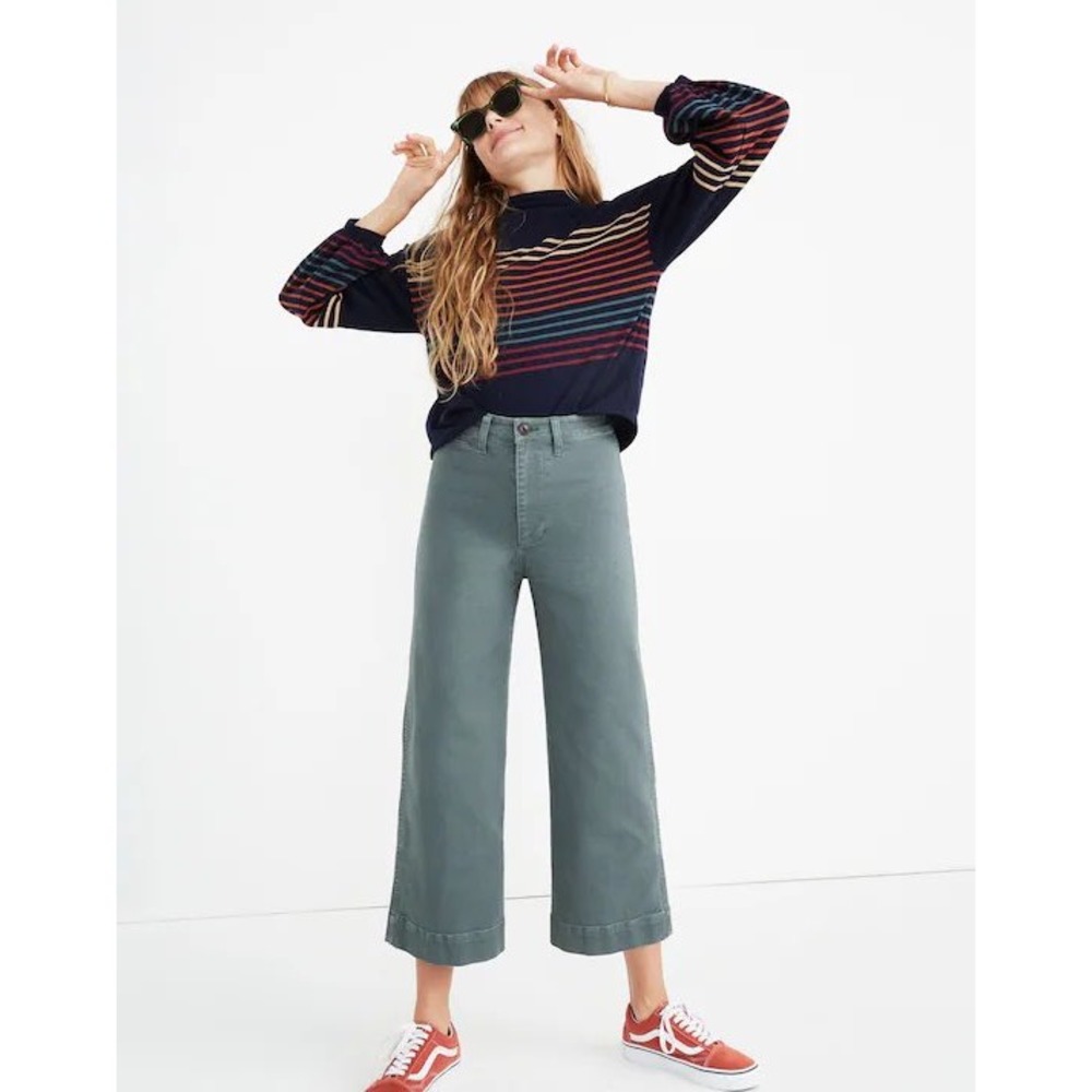 Madewell Emmett Wide-Leg Crop Pants Architect Green High Rise Size 31